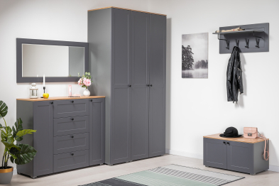 Шкаф-пенал Остин 13.225, серый графит, дуб золотой крафт