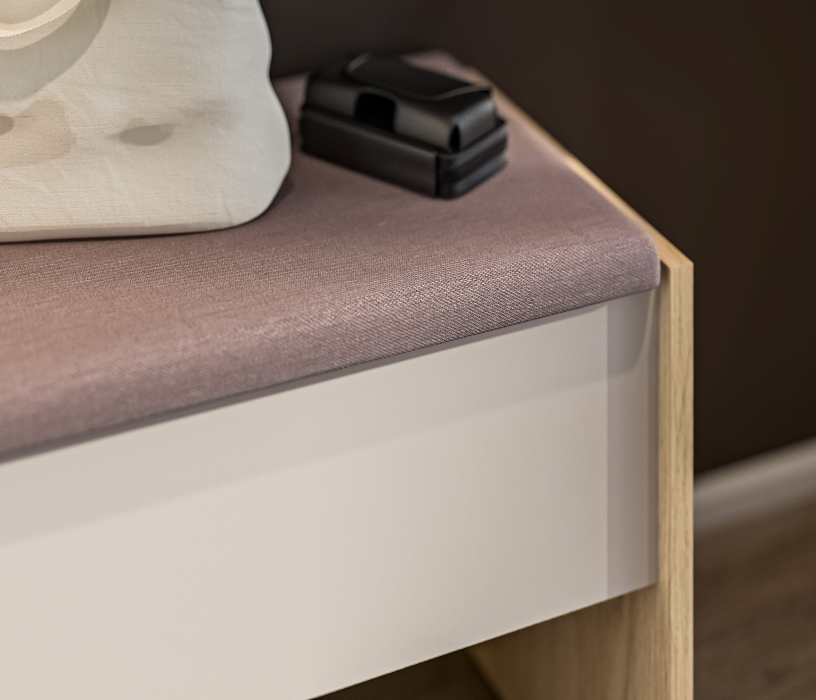 Тумба в прихожую с мягким сиденьем, Пуф Афина СБ-3319 Дуб Винченца,Кашемир серый