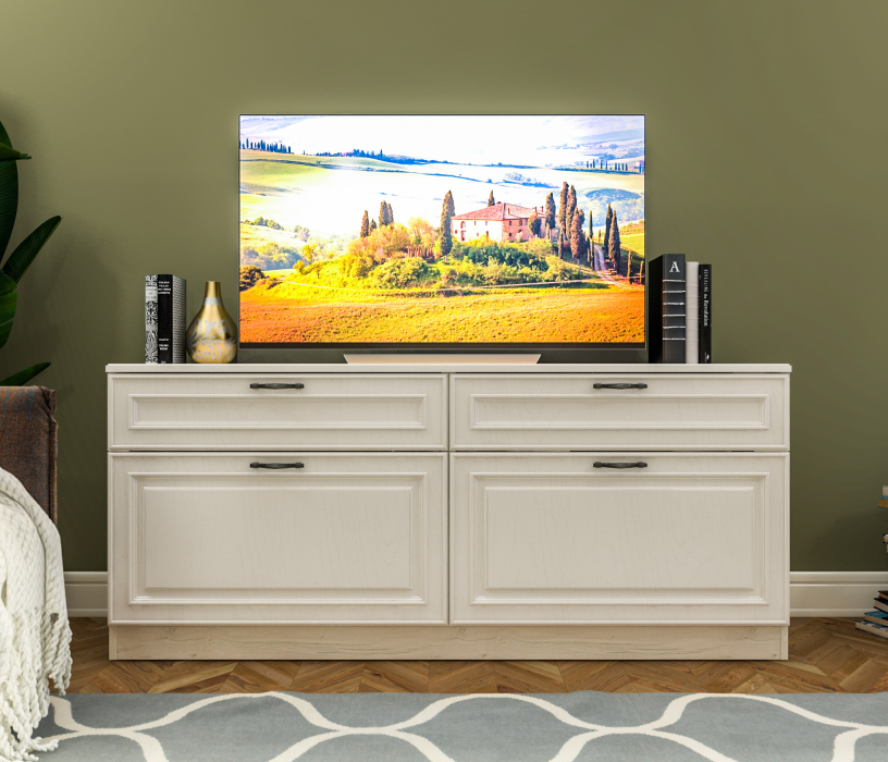 ТВ-тумбы, Тумба под телевизор Гранд / Ливерпуль СБ-3519 Дуб Приморский Белый/МДФ Классика Светлый