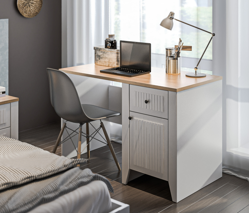 Прямые компьютерные столы, Стол Монтана СБ-3549 Белый Альпийский,Дуб Гамильтон/МДФ Дуб Белый