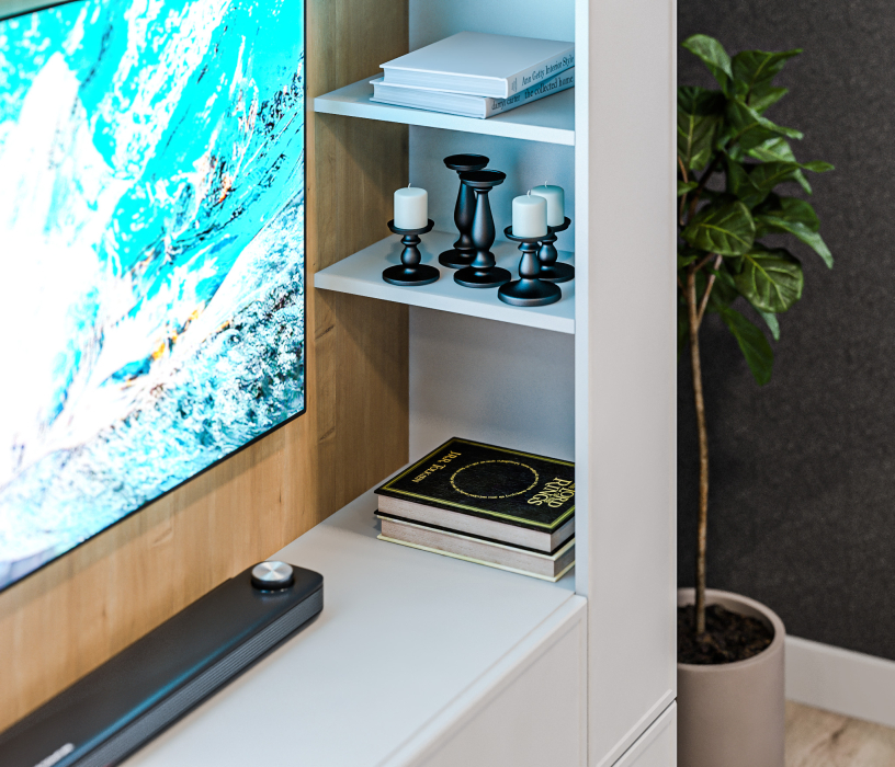 Стенки для гостиной, Стенка Милан СБ-3265 Серый,Дуб Гамильтон/МДФ Светло серый