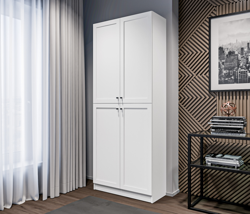 Прямые, Стеллаж Твин СБ-3373 Белый с глухими фасадами