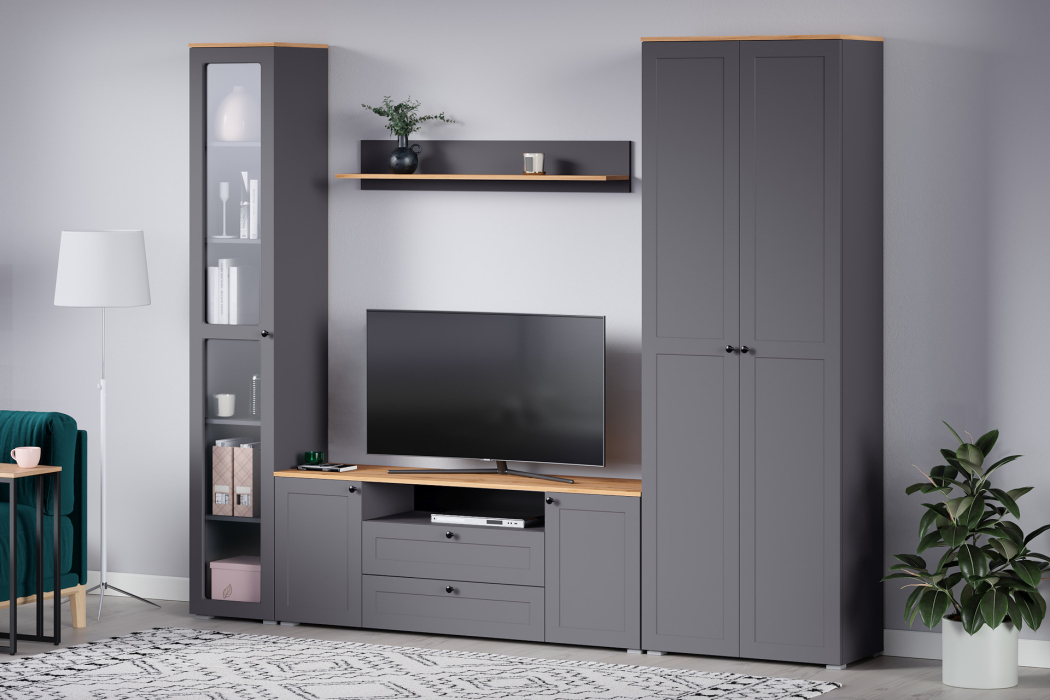 ТВ-тумбы, Тумба под ТВ Остин 16.47, серый графит, дуб золотой крафт