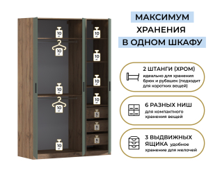 Шкаф трехдверный Макс 1500 мм, вариант №2 (ЛДСП, корпус дуб вотан)