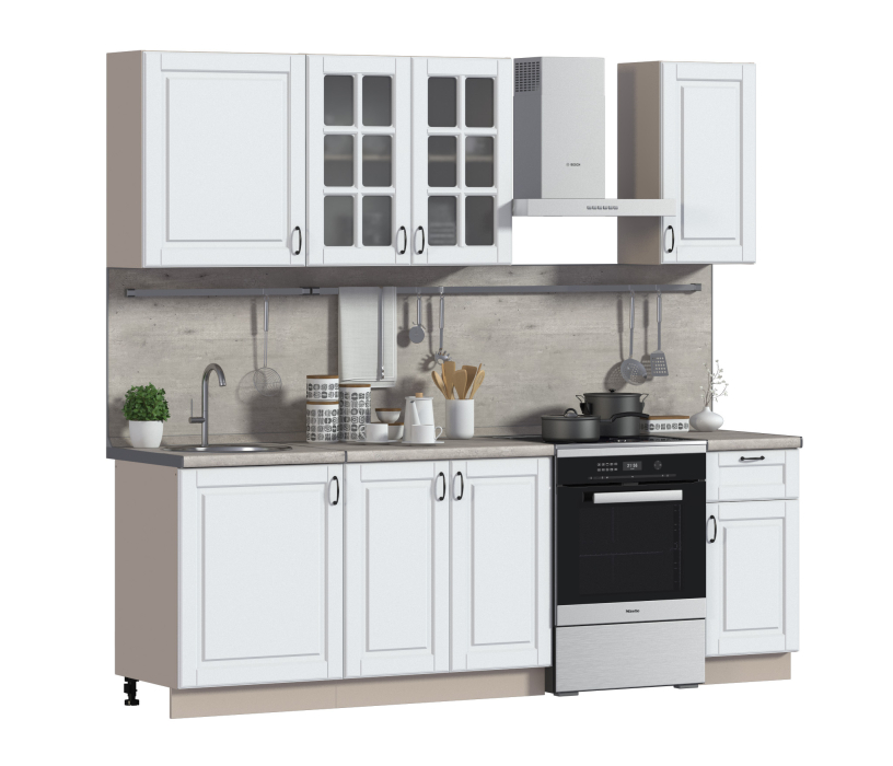 Кухонные гарнитуры, Кухонный гарнитур Регина24 Бежевый песок/МДФ Белоснежный/МетрополитанR5