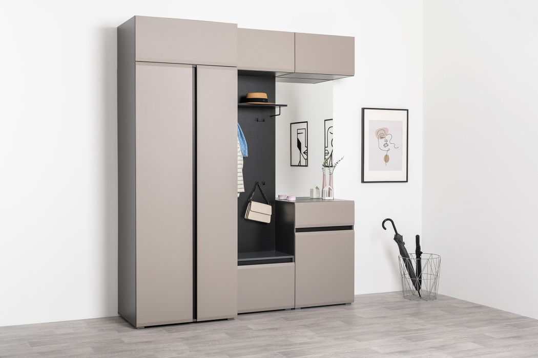 Тумбы, Тумба для обуви Сидней 16.129, антрацит, веллюто капучино