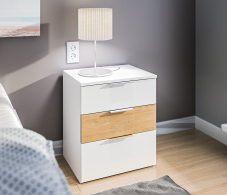 Прикроватные тумбы, Тумба с ящиками Мальта СБ-3295 Белый/Дуб Гамильтон,МДФ Белый