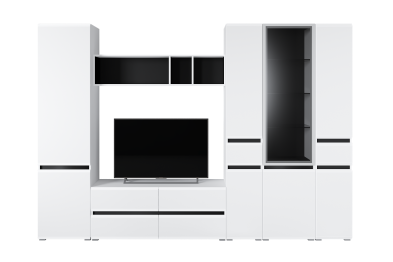 Шкаф-витрина Сидней 13.201, белый премиум, черный, белый глянец