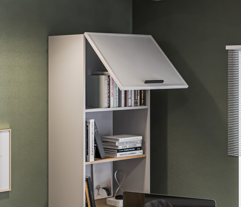 Прямые компьютерные столы, Стеллаж со столом Милан СБ-3261 Серый,Дуб Гамильтон/МДФ Светло серый