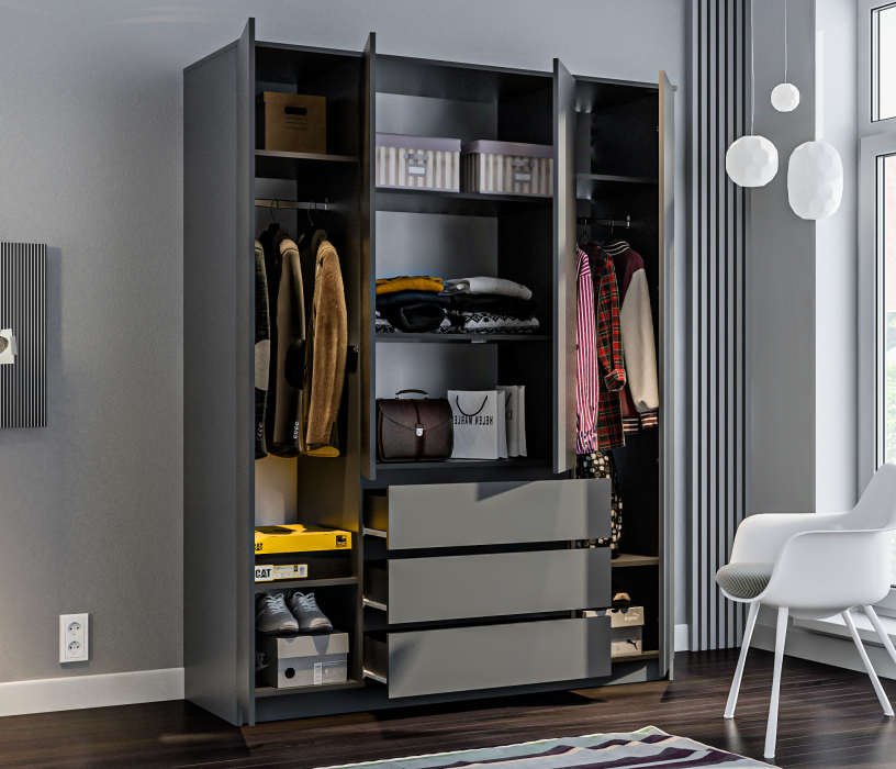 Шкафы распашные, Шкаф 4 дверный с ящиками Леон СБ-3364