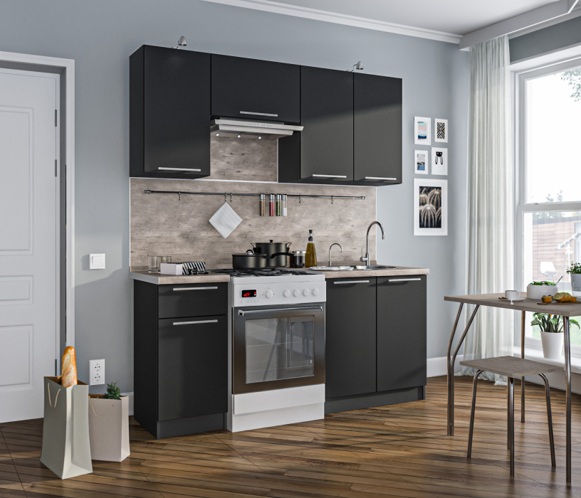 Кухонные гарнитуры, Кухонный гарнитур Ангелина-180/1 Диамант серый