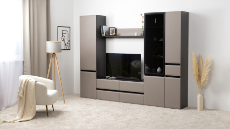 Шкаф-витрина Сидней 13.201, антрацит, веллюто капучино