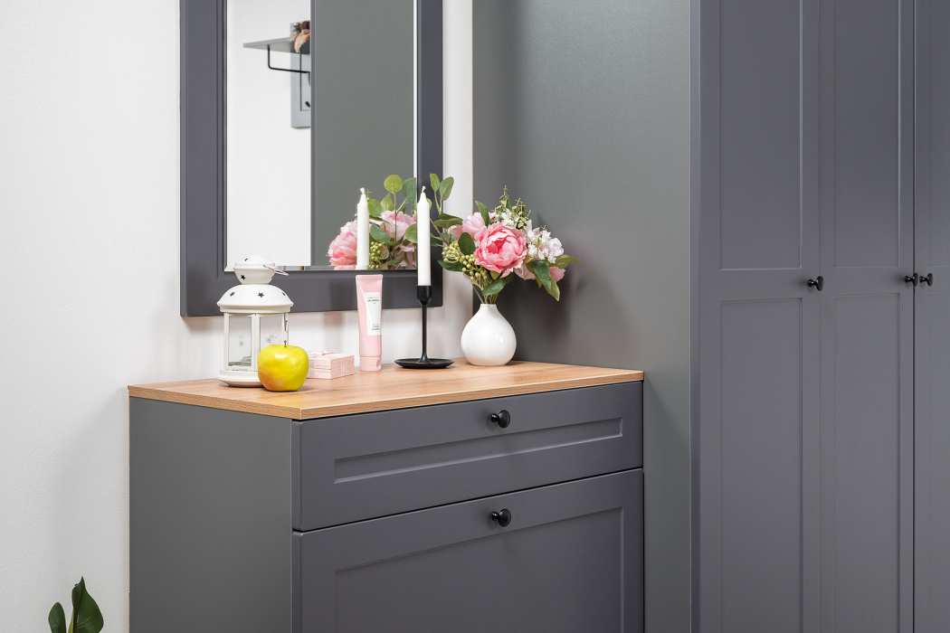 Тумбы, Тумба для обуви Остин 16.121, серый графит, дуб золотой крафт