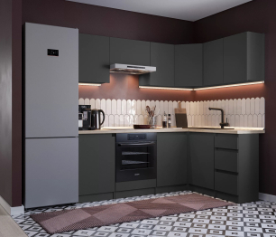 Кухонный гарнитур Леон угловой 210х140 см, диамант серый