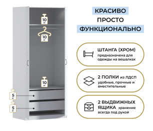 Шкаф двухдверный Макс 1000 мм, вариант №3 (ЛДСП/МДФ)