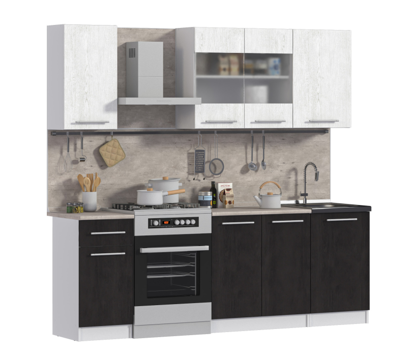 Кухонные гарнитуры, Кухонный гарнитур Элен Белый/Дуб Планк,Дуб Мажор/МетрополитанR5 1,7 м