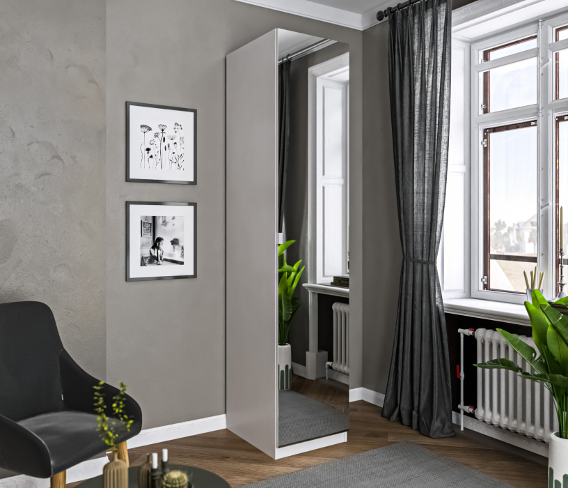 Шкафы пеналы, Шкаф-пенал МАКС 500  с зеркалом Белый/МДФ Белый матовый