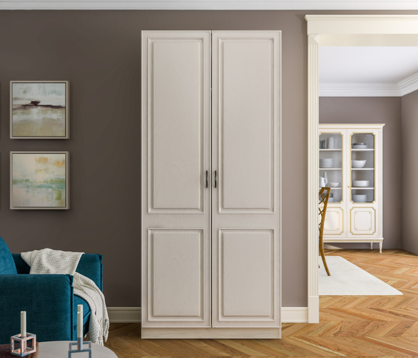 Для одежды, Шкаф 2 дверный Гранд / Ливерпуль СБ-3506 Дуб Приморский Белый/МДФ Классика Светлый