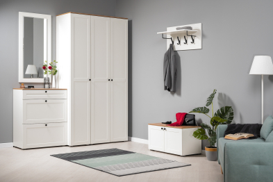 Шкаф-пенал Остин 13.225, белая шагрень, дуб золотой крафт