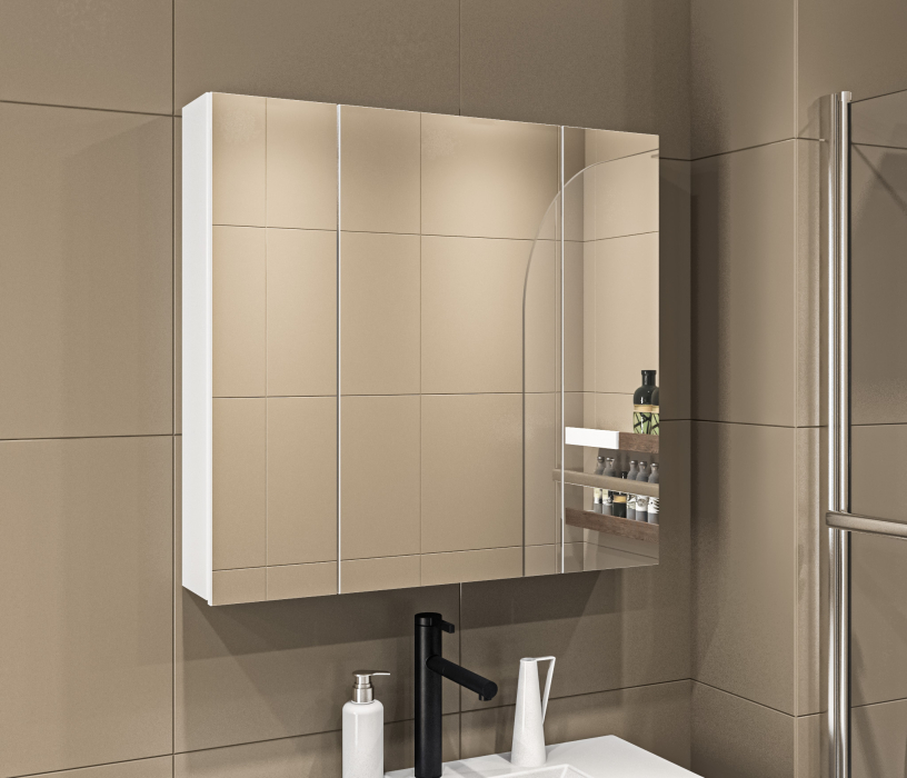 Шкафы с зеркалом, Шкаф 3х дверный с зеркалом Люкс СБ-3153 Белый