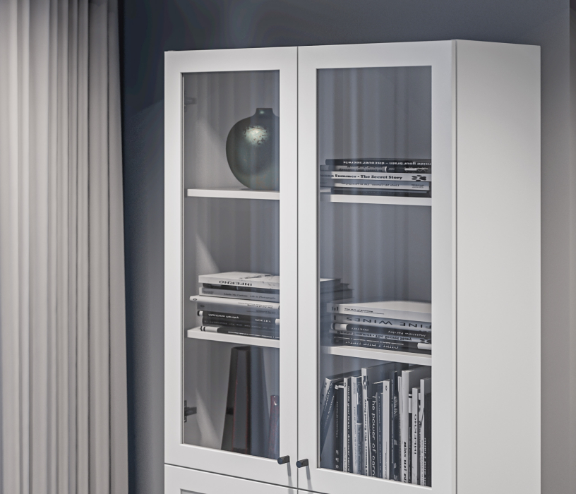 Прямые, Стеллаж Твин СБ-3373 Белый со стеклом